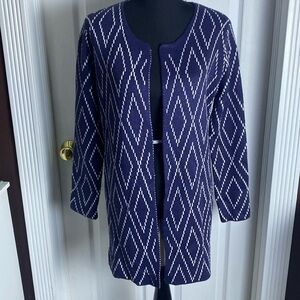 Oliver O Cardigan Sweater Navy Blue & White